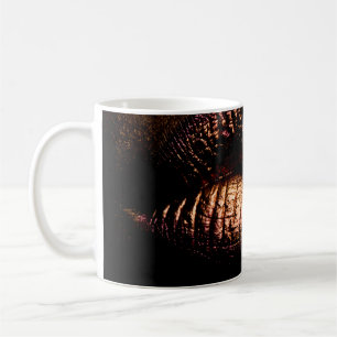 Golden lips closeup. Gold metal lip. Beautiful mak Coffee Mug