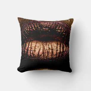 Golden lips closeup. Gold metal lip. Beautiful mak Cushion