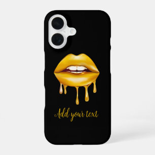 golden lips girly stylish pattern iPhone 16 case