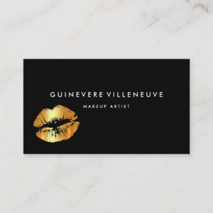 Golden lips kiss on black business card