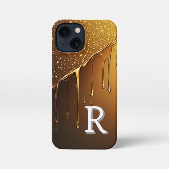 Golden Liquid Drip With Glittering Particles iPhone Case (Back)