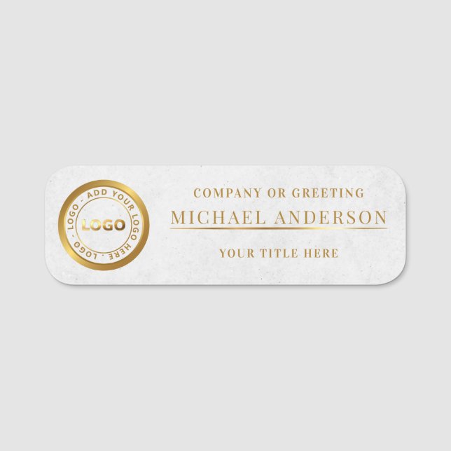 Golden Logo Corporate Professional Employee Modern Name Tag (Front)
