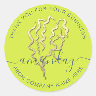 Golden Logo Name Yellow Hair Lashes Thank You Classic Round Sticker