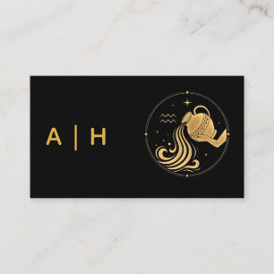 Golden look - Aquarius Zodiac -monogram black Business Card