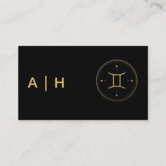  Golden look -   Gemini   Zodiac  -monogram  black Business Card