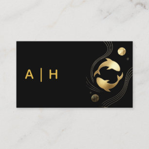 Golden look - Pisces Zodiac -monogram black Business Card