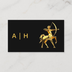 Golden look - Sagittarius -monogram black Business Card