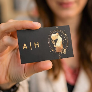 Golden look - Virgo Zodiac -monogram black Business Card