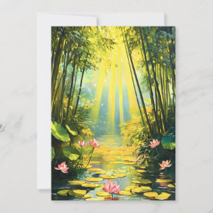 Golden Lotus Bamboo Forest Watercolor Holiday Card