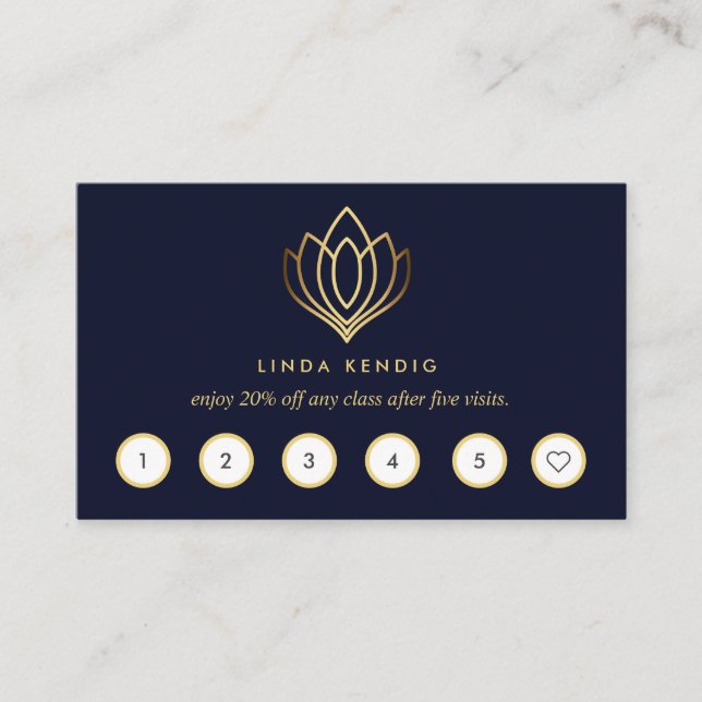 Golden Lotus  | Blue | wellness  massage yoga Business Card (Front)