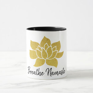 *~*  Golden Lotus Breathe Namaste Gold Lotus Yoga Mug