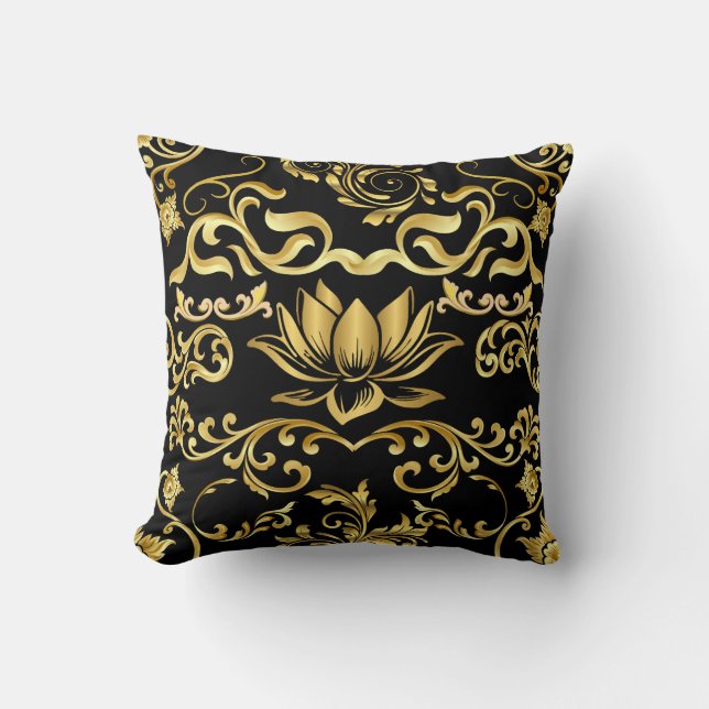 Golden Lotus & floral Pattern 2508 Cushion (Front)