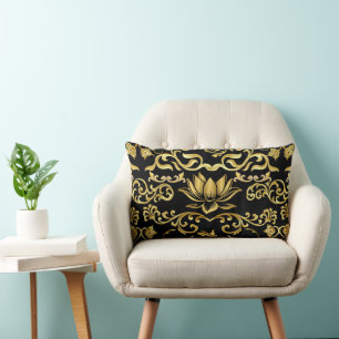 Golden Lotus & floral Pattern 2508 Lumbar Cushion