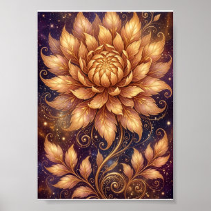 Golden Lotus Flower Artistic Mandala Floral Fleece Poster