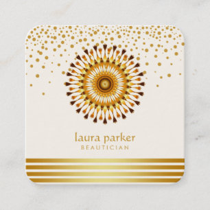 Golden Lotus Flower Confetti Yoga Meditation Spa Square Business Card