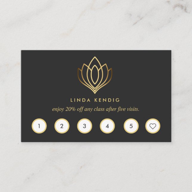 Golden Lotus  | Grey | wellness  massage yoga Business Card (Front)
