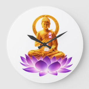 Golden Lotus Meditation Buddha Spiritual Yoga Desi Large Clock