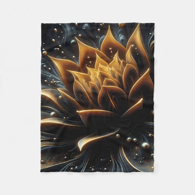 Golden Lotus Radiance – Abstract Mystical Design Fleece Blanket (Front)