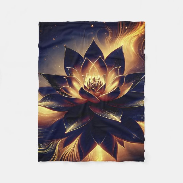 Golden Lotus Radiance – Abstract Mystical Design Fleece Blanket (Front)