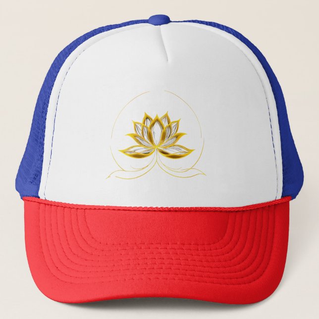 Golden Lotus Trucker Hat – Symbol of Purity and Pe (Front)