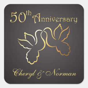 Golden love birds 50th Wedding Anniversary Sticker