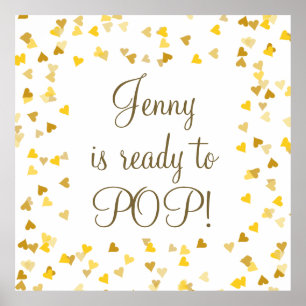 Golden Love Hearts She's Ready to Pop Baby Shower Poster