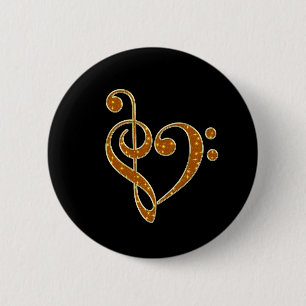 Golden Love Musical Notes 6 Cm Round Badge