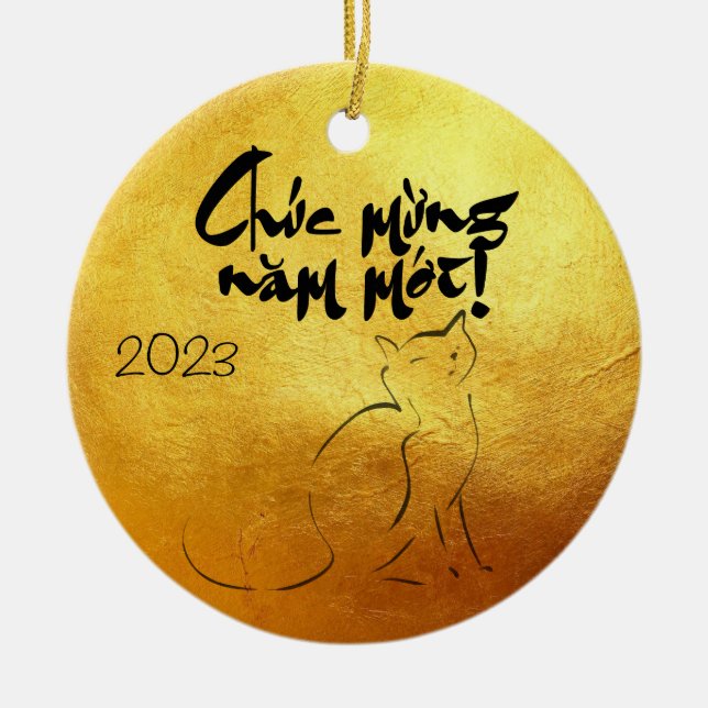 Golden Lunar Vietnamese Cat Year 2023 CO Ceramic Ornament (Front)