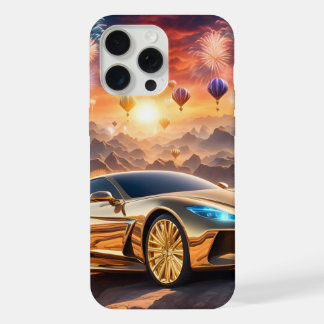golden luxury car in a desert landscape iPhone 15 pro max case