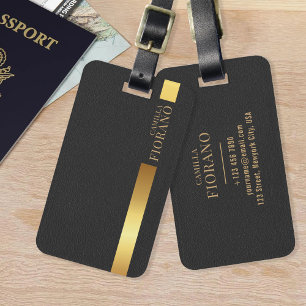 Golden Luxury Elegant Leather Texture Monogram Luggage Tag