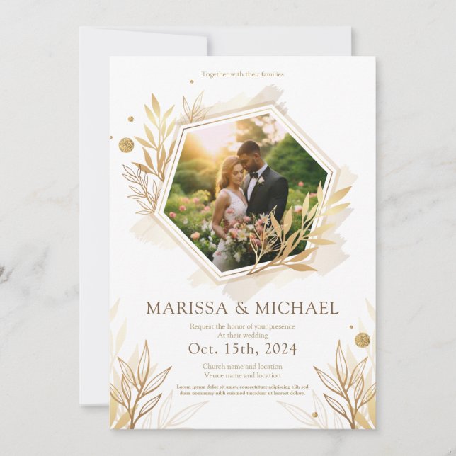 golden luxury wedding invitation (Front)
