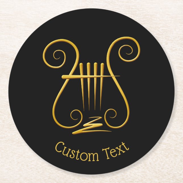 Golden Lyre Round Paper Coaster (Front)