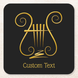 Golden Lyre Square Paper Coaster