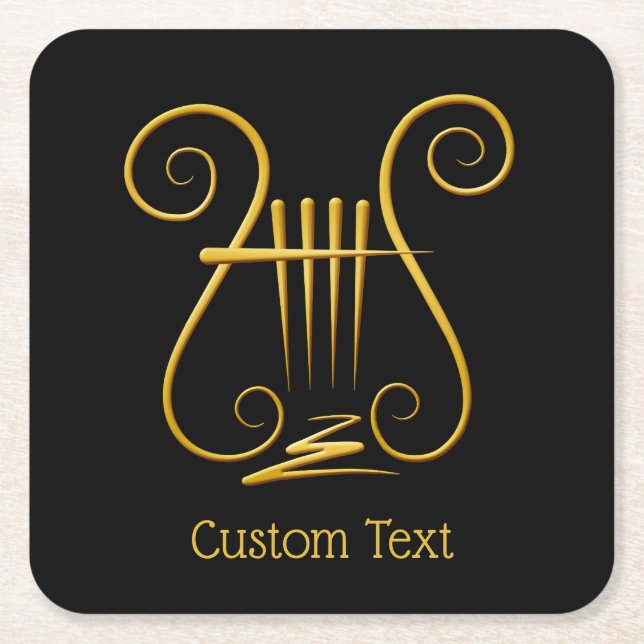 Golden Lyre Square Paper Coaster (Front)