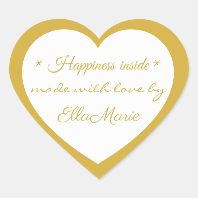Golden Made with love by X, Custom Elegant   Heart Sticker (Front)