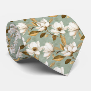 Golden Magnolia Floral Neck Tie