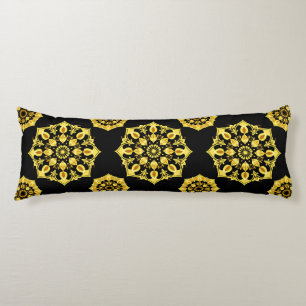Golden Mandala Design With Symmetrical Patterns Body Cushion