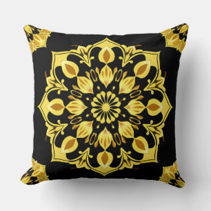 Golden Mandala Design With Symmetrical Patterns Cushion