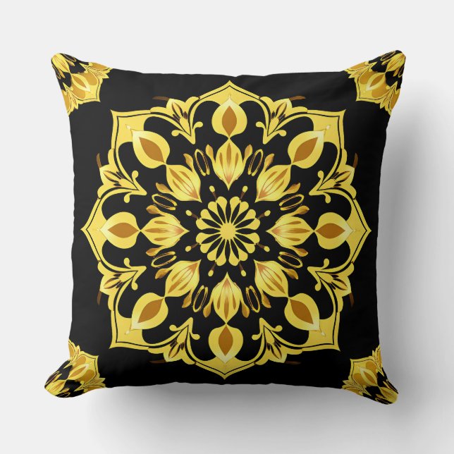 Golden Mandala Design With Symmetrical Patterns Cushion (Front)