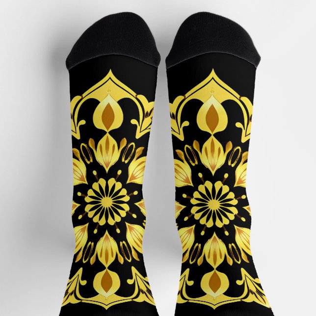 Golden Mandala Design With Symmetrical Patterns Socks (Top)