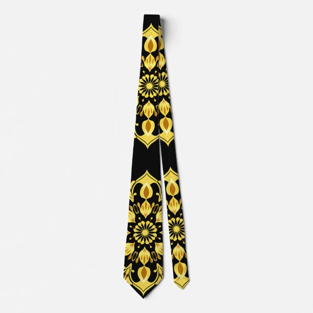 Golden Mandala Design With Symmetrical Patterns Tie (Front)