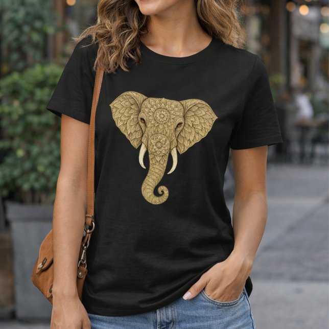 Golden Mandala Elephant - Boho Graphic Art Print T-Shirt (Creator Uploaded)
