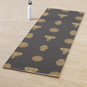 Golden Mandala Elephant Hamsa Hand -Boho Art Print Yoga Mat