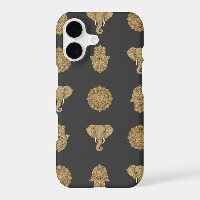 Golden Mandala Elephant Hamsa Hand Boho Cell Phone (Back)