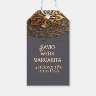 golden mandala flower brown gift tags