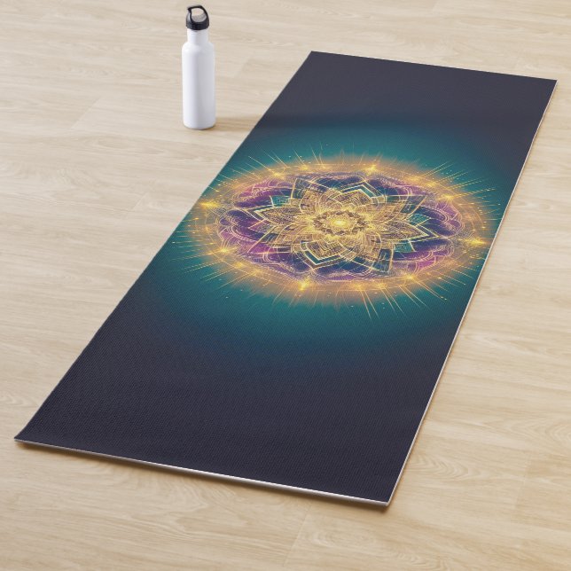 Golden Mandala Glow on Teal – Spiritual Sacred Yoga Mat (In Situ)