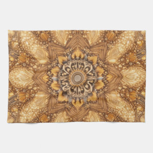 Golden Mandala Kaleidoscope Pattern Kitchen Towel