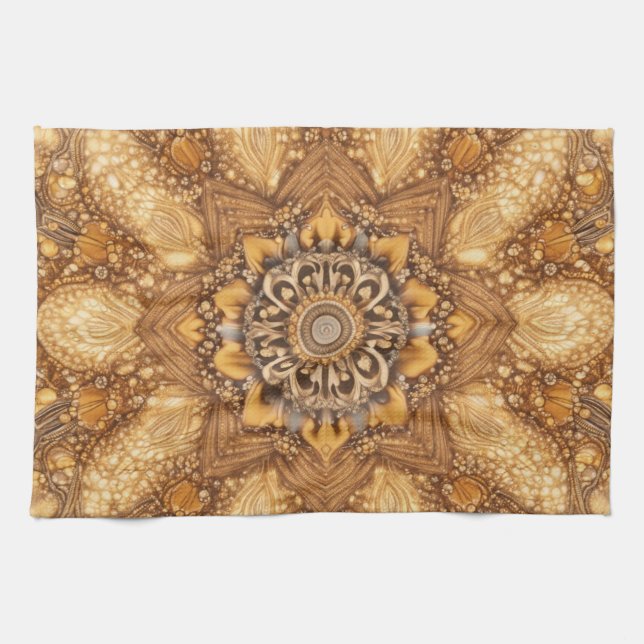 Golden Mandala Kaleidoscope Pattern Kitchen Towel (Horizontal)