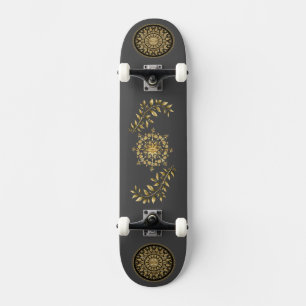 Golden Mandala Leaf Pattern Artistic Design  Skateboard