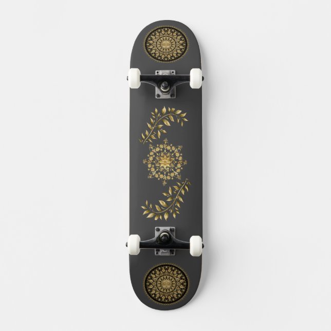 Golden Mandala Leaf Pattern Artistic Design  Skateboard (Front)